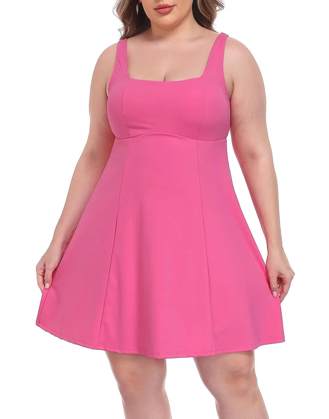 Women's Plus Size Easy Quick Slip Tennis Dress Built-In Shorts and Bra