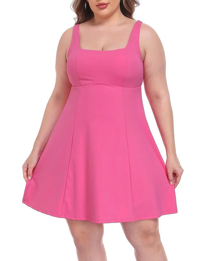 Women's Plus Size Easy Quick Slip Tennis Dress Built-In Shorts and Bra