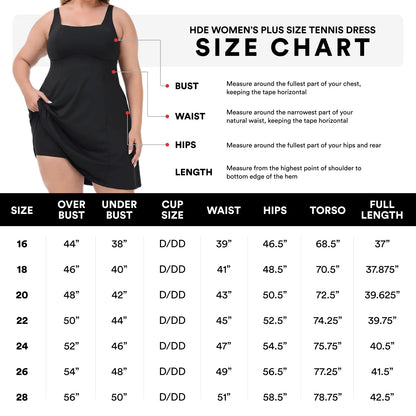 Women's Plus Size Easy Quick Slip Tennis Dress Built-In Shorts and Bra